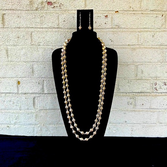 Long Silver Beaded Necklace & Earring Set - Picture 2 of 7